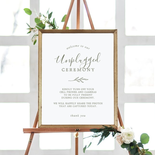 Mindestleaf | Olive Green Unplugony Zeremony Sign Poster (Von Creator hochgeladen)