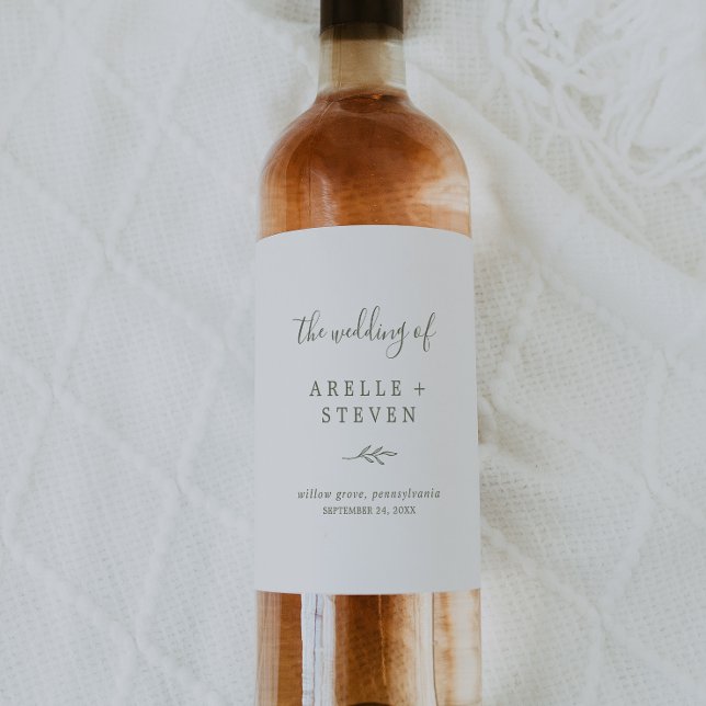 Mindestleaf | Olive Green Wedding Wine Label Weinetikett (Von Creator hochgeladen)