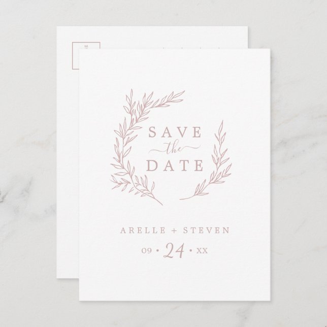 Mindestleaf | Rosa Save the Date Einladungspostkarte (Vorne/Hinten)