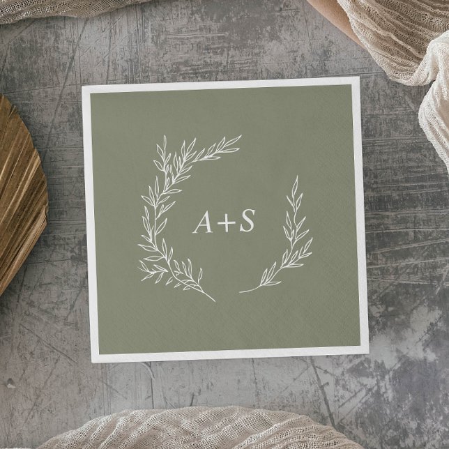 Mindestleaf | Sage Green Monogram Wedding Serviette (Von Creator hochgeladen)