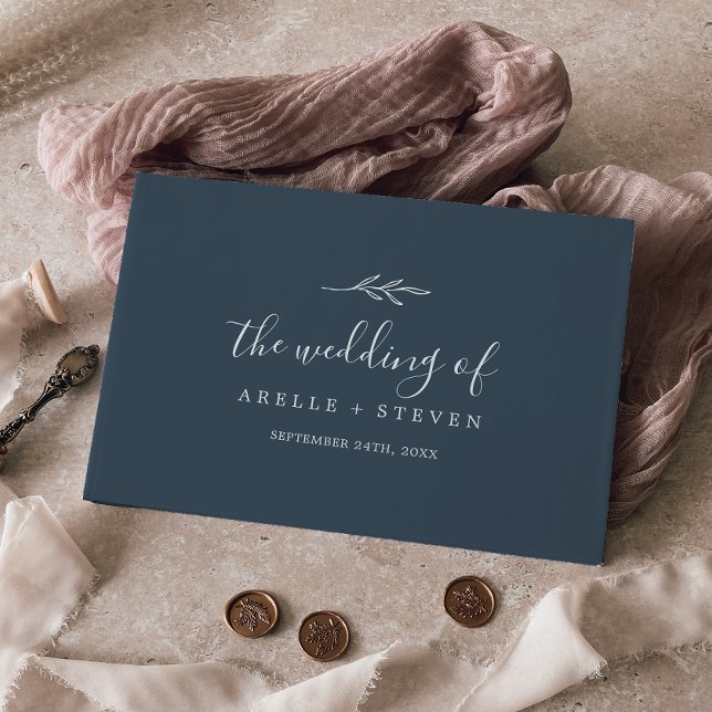 Mindestleaf | Schwarz-Monogramm-Rückensehen Gästebuch (Von Creator hochgeladen)