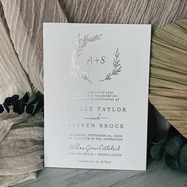 Mindestleaf | Silver Foil Formal Monogram Wedding Folieneinladung (Von Creator hochgeladen)