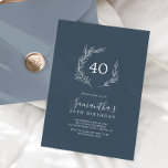 Mindestleaf | Slate Blue 40. Geburtstag Einladung<br><div class="desc">Diese minimale Blatt Tonschiefer blau 40. Geburtstagseinladung ist perfekt für eine elegante Geburtstagsparty. Die Silhouette ist schlicht und grün in dunkelgraublau mit klassischem minimalistischem Stil.</div>