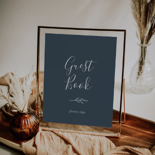 Mindestleaf Slate Blue Guest Book Poster
