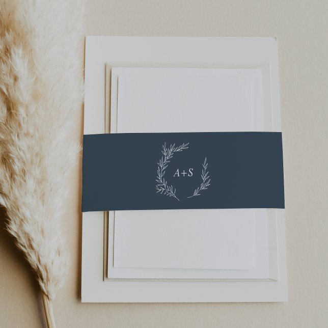 Mindestleaf | Slate Blue Monogram Wedding Einladungsbanderole (Von Creator hochgeladen)