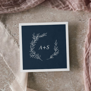 Mindestleaf Slate Blue Monogram Wedding Napkins Serviette