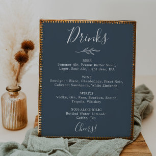 Mindestleaf Slate Blue Wedding Drinks Menü Poster