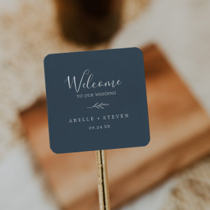 Mindestleaf   Slate Blue Wedding Welcome Quadratischer Aufkleber