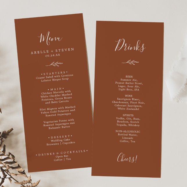 Mindestleaf | Terracotta Dinner and Drinks Menu Menükarte (Von Creator hochgeladen)