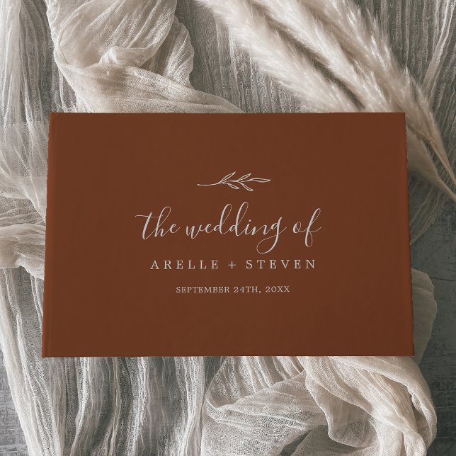 Mindestleaf | Terracotta Monogram Back Wedding Gästebuch (Von Creator hochgeladen)