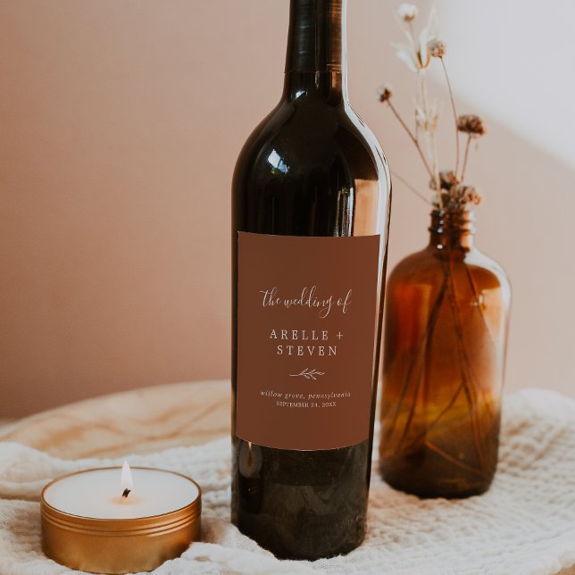 Mindestleaf | Terracotta Wedding Wine Label Weinetikett (Von Creator hochgeladen)