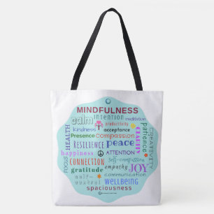 Mindfulness-Wort-Durcheinander-Taschen-Tasche