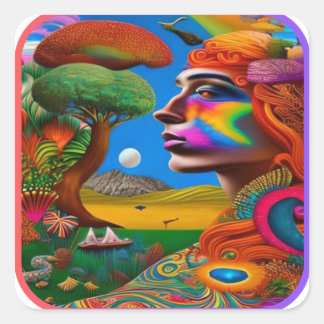 Mindscape Psychedelische Bunte Gute Reise #2 Quadratischer Aufkleber