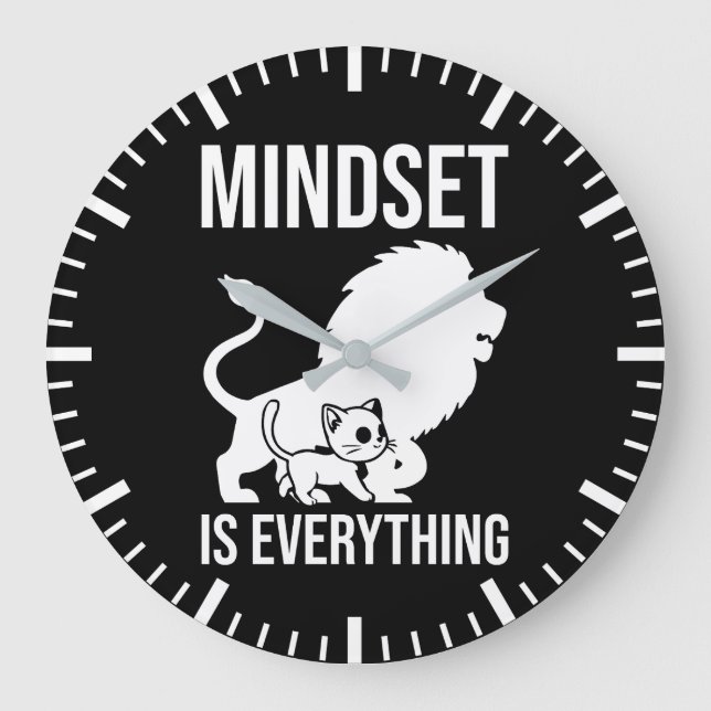 Mindset is Everything - Cat Lion Motivierend Große Wanduhr (Vorderseite)