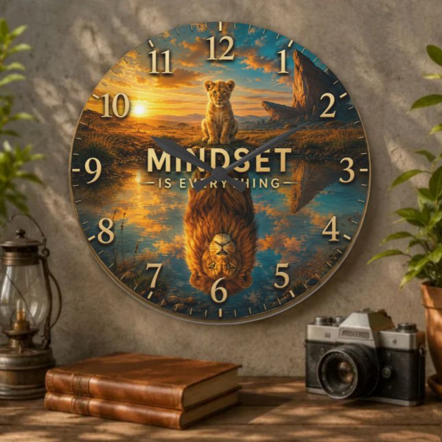 Mindset Is Everything Lion  Große Wanduhr (Von Creator hochgeladen)