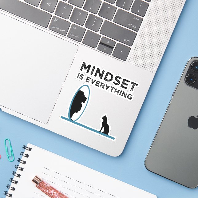 Mindset ist alles Motivierend Zitat Aufkleber (Laptop mit iPhone)