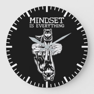 Mindset ist alles, Wolf - Fitness, Hustel, Erfolg Große Wanduhr