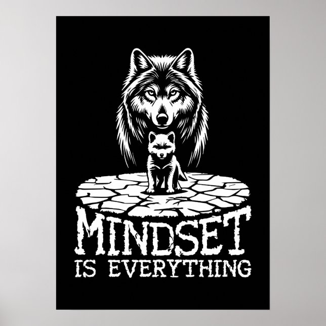 Mindset ist alles, Wolf - Fitness, Hustel, Erfolg Poster (Vorne)