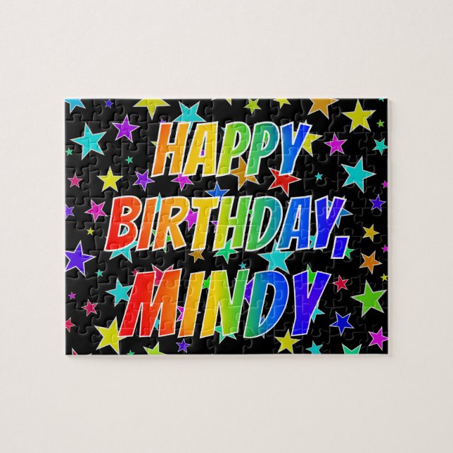 "MINDY" Vorname, Spaß "GLÜCKLICHER GEBURTSTAG" Puzzle (Horizontal)