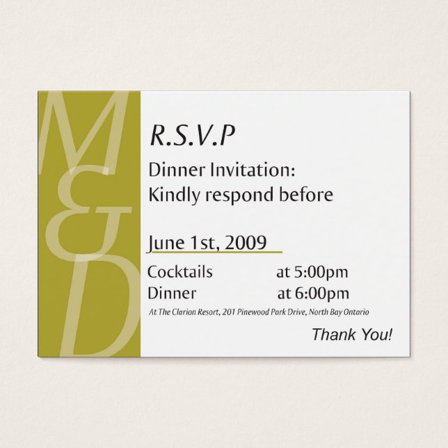 Mindy's Dinner Card (Vorderseite)