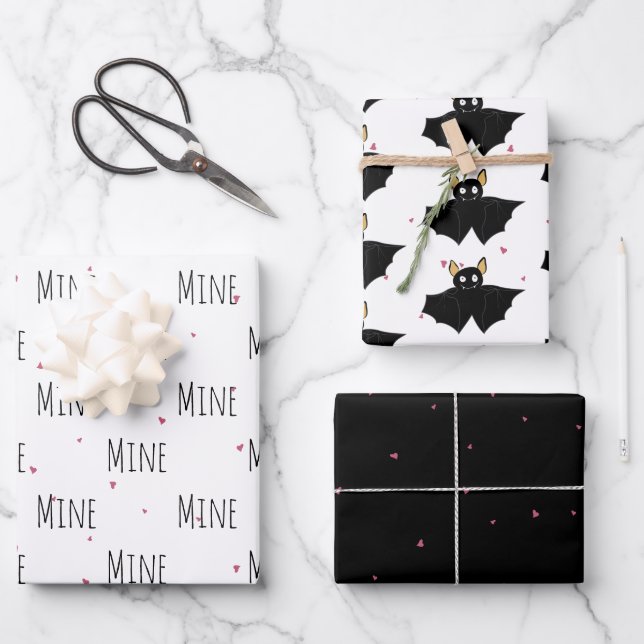 "Mine Mine Mine" Crazy Niedlich Bat Liebe Geschenkpapier Set (Vorderseite)