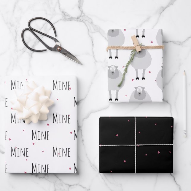 "Mine Mine Mine" Crazy Niedliche Sheep Liebe Geschenkpapier Set (Vorderseite)