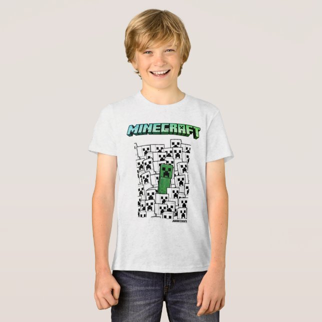 Minecraft Boys Mesh Print T-Shirt - Weiß Tri-Blend Shirt (Vorderseite voll)