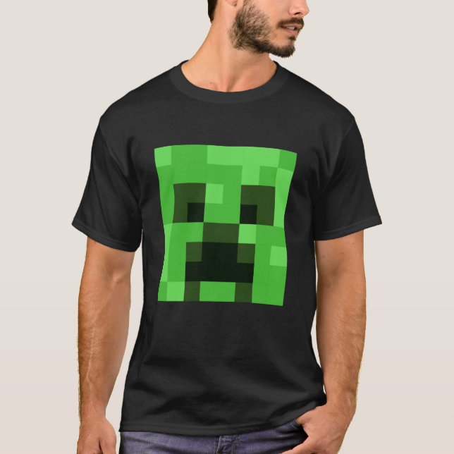 Minecraft Creeper Pixelated Big Face Character T-Shirt (Vorderseite)