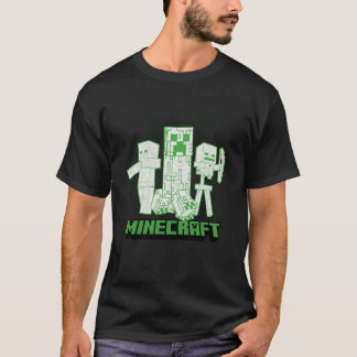 Minecraft Creeper Zombie Skeleton Line Art Mashup T-Shirt