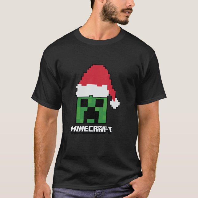 Minecraft Weihnachten Creeper Weihnachtsmann Hut  T-Shirt (Vorderseite)