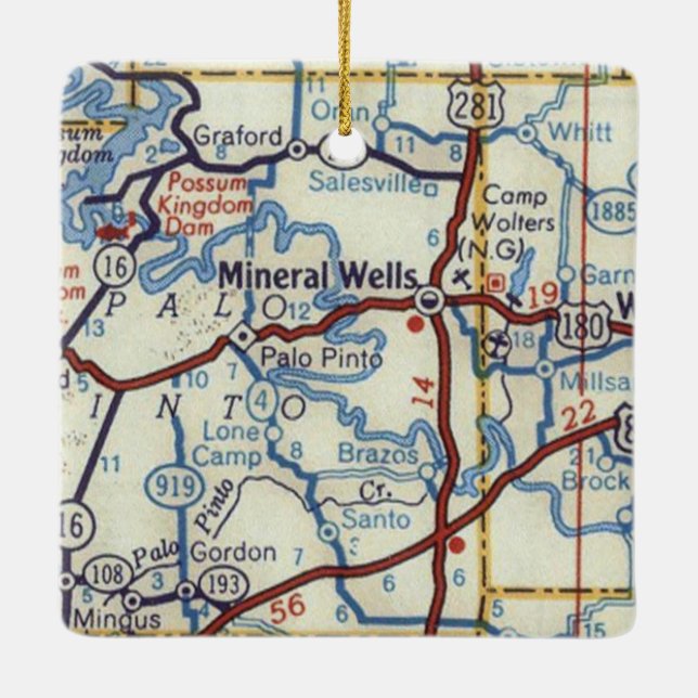 Mineral Wells Texas Vintage Karte Keramikornament (Rückseite)