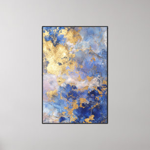 Mineralblüte: Blaue und goldene abstrakte Wandkuns Leinwanddruck