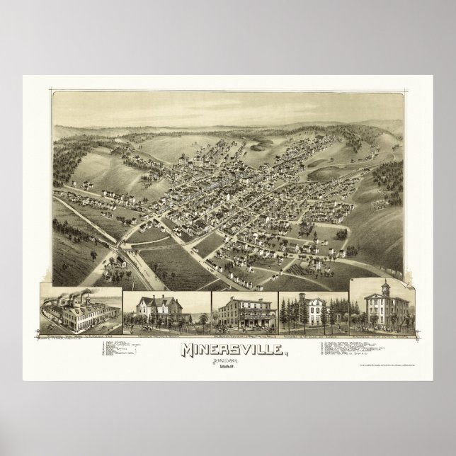 Minersville, PA - Panoramakarte - 1889 Poster (Vorne)
