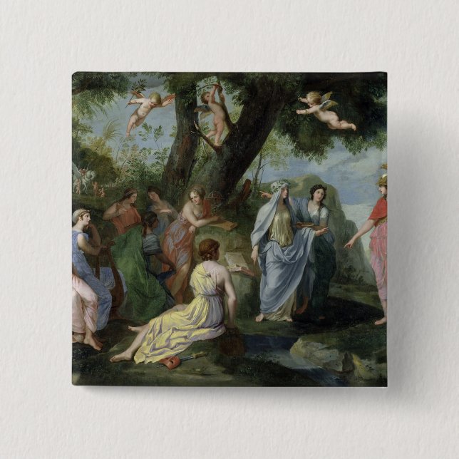 Minerva mit den Musen Button (Vorderseite)