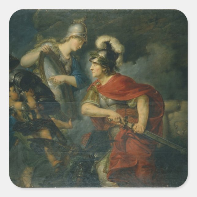 Minerva zeigt ihren Neid im polierten Schild Quadratischer Aufkleber (Vorderseite)