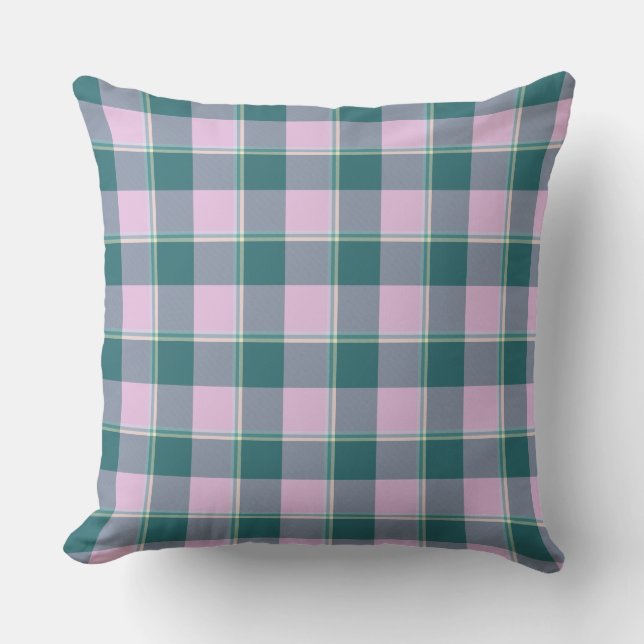 Ming and Melanie Plaid Pink Teal Kissen (Vorderseite)