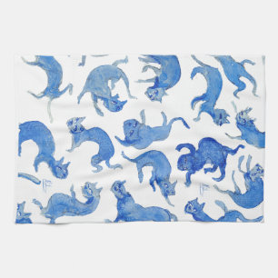 Ming Blue Floating Cats Küchenhandtuch - Miao-Chi Geschirrtuch