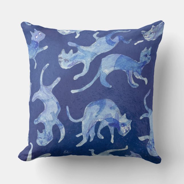 Ming Floating Cats Cushion 20" - Reverse Blue &  Kissen (Vorderseite)