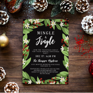 Minge Jingle Floral Red Berries Weihnachtsfest Par Einladung