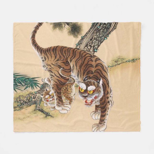 Minhwa Koreanischer hässlicher Tiger  Fleecedecke (Vorderseite (Horizontal))