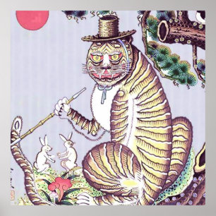 Minhwa-Tiger mit Kaninchen und Pfeife Poster
