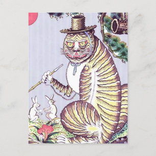 Minhwa-Tiger mit Kaninchen und Pfeife Postkarte