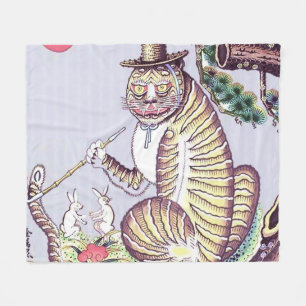 Minhwa Tiger mit Kaninchen und Pipe Fleecedecke