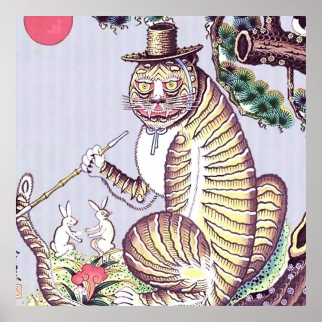 Minhwa Tiger mit Kaninchen und Pipe Poster (Vorne)