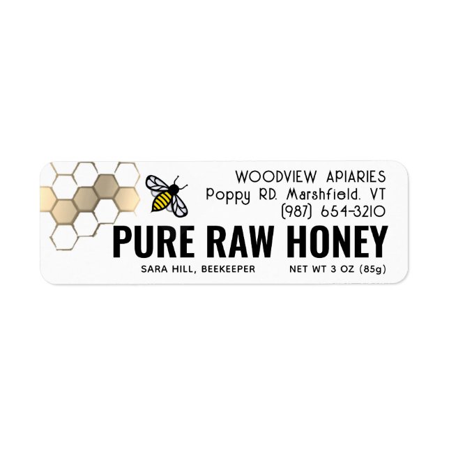 Mini 2,25" Honey Label Niedliche Biene & goldfarbe (Vorne)