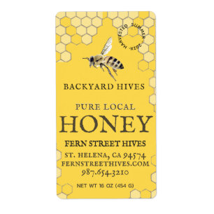 Mini 2"x 3,75" Backyard Honey Label mit Biene
