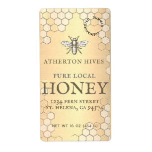Mini 2"x 3,75" Gold Honey Label mit Heraldic Bee