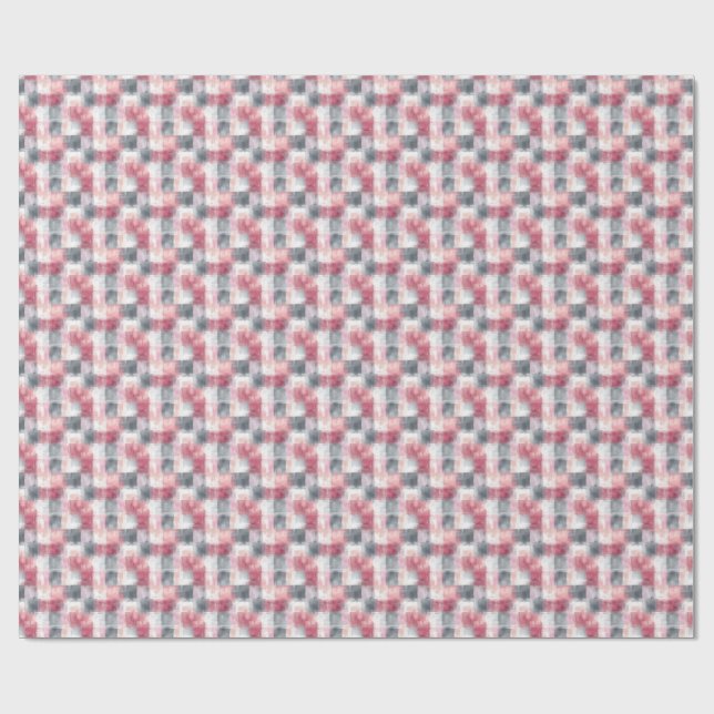 Mini Abstrakt Gingham Pink und Grau Geschenkpapier (Flach)