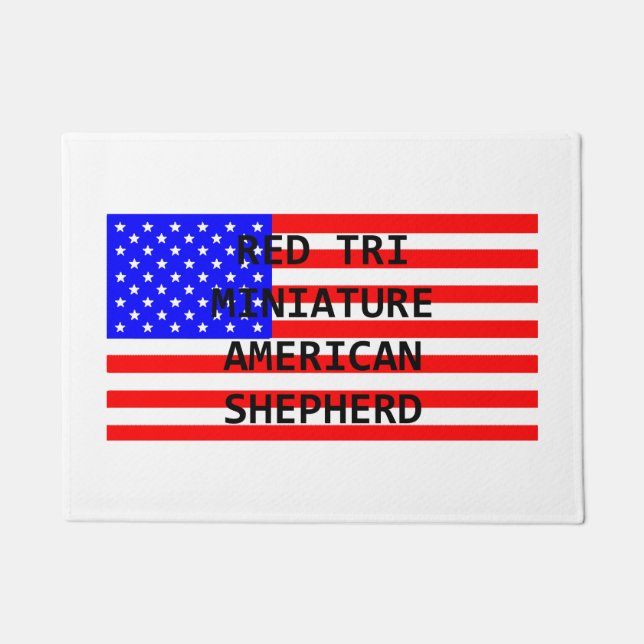 Mini-am-Shep-Name auf der Flagge rot tri Fußmatte (Vorderseite)
