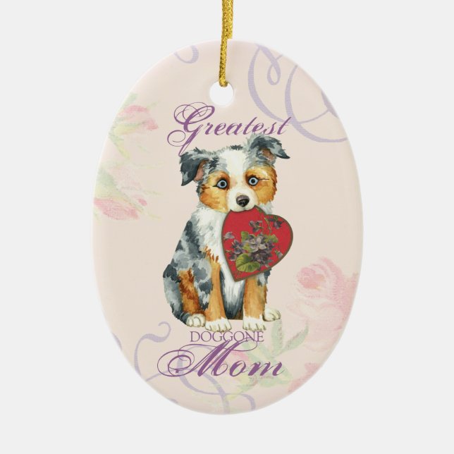 Mini American Shepherd Heart Mama Keramik Keramik Ornament (Vorne)